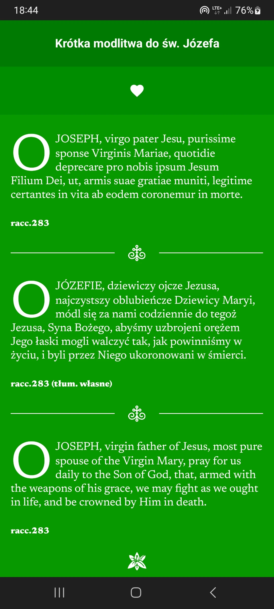 Zrzut ekranu 7/8 aplikacji Jezus Maryja Józef
